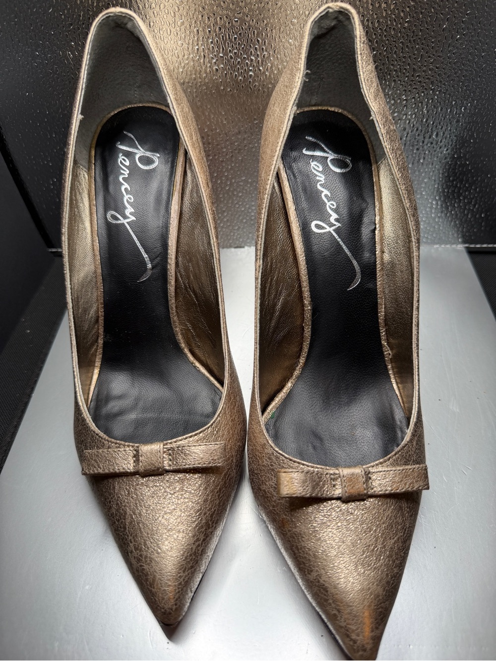 Pencey Metallic Bronze Pointed-Toe Pumps with Bow